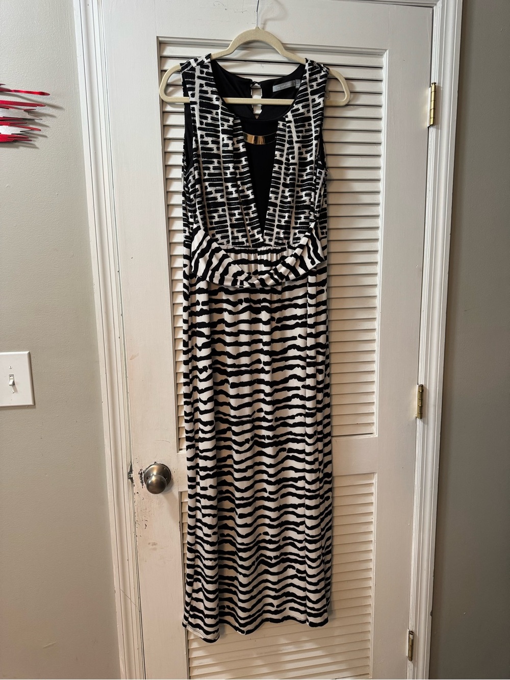 NY Collection Black and White Striped Sleeveless Maxi Dress